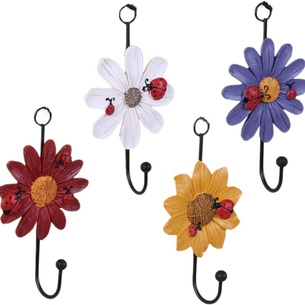 Creative Daisy Resin Wall Hooks Wall Mounted Art Flower Iron Hook Hand-Painted H